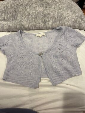 LoveShackFancy Wool/Cashmere Short-Sleeve Knit Bolero with Decorative Clasp